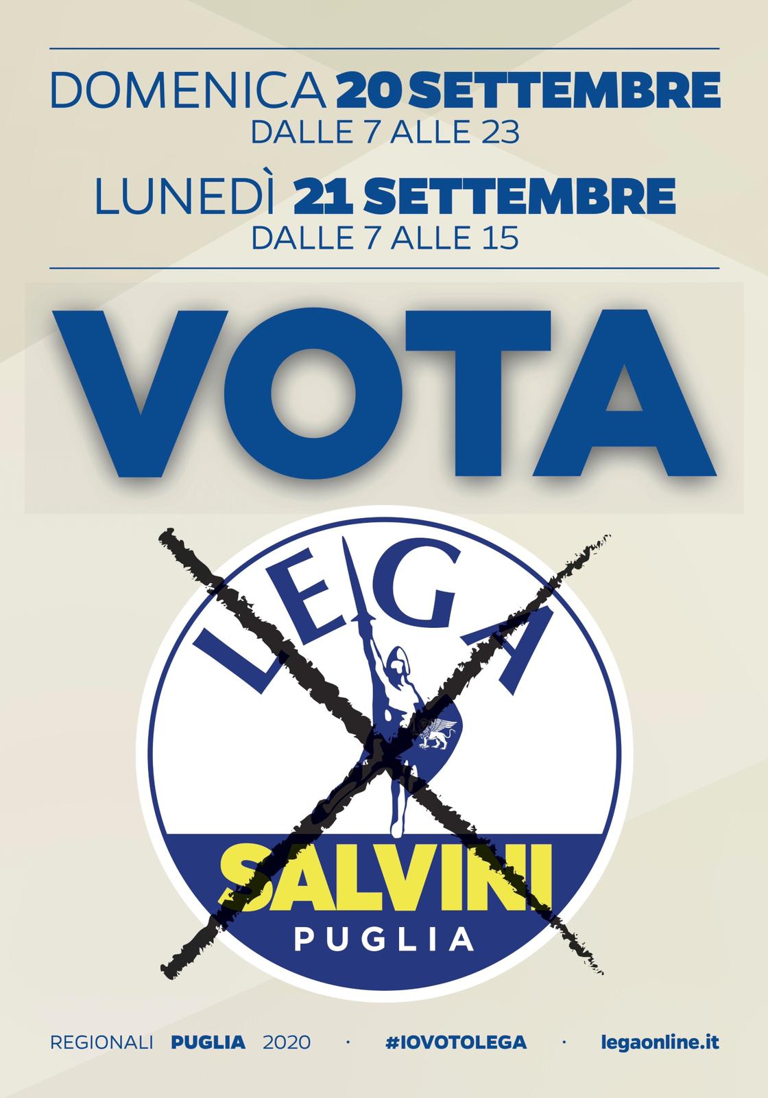 Domenica 20 settembre dalle 7 alle 23 e lunedì 21 settembre dalle 7 alle 15 VOTA LEGA! #IOVOTOLEGA Domenica 20 settembre dalle 7 alle 23 e lunedì 21 settembre dalle 7 alle 15 VOTA LEGA! #IOVOTOLEGA
