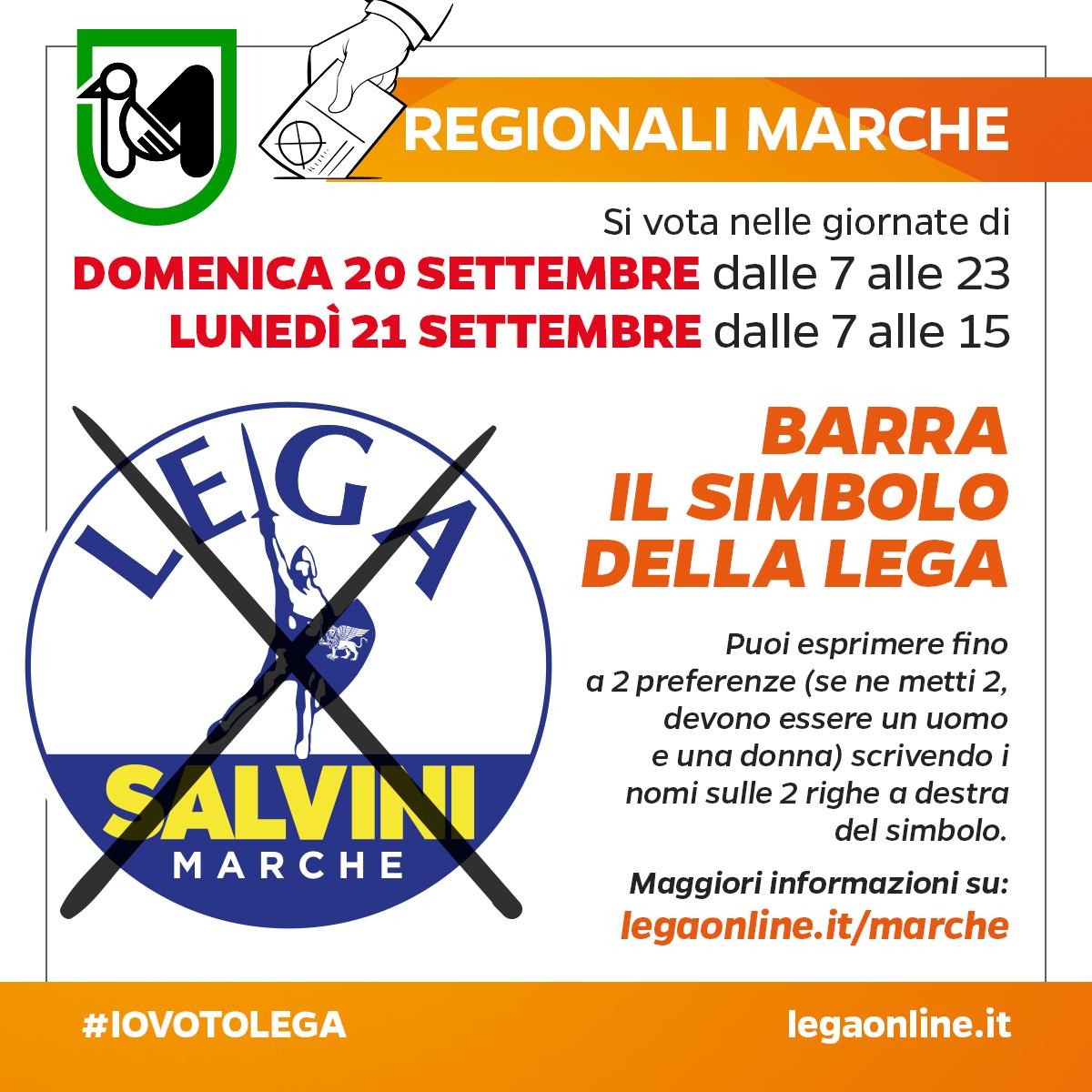 Domenica 20 settembre dalle 7 alle 23 e lunedì 21 settembre dalle 7 alle 15 VOTA LEGA! #IOVOTOLEGA Domenica 20 settembre dalle 7 alle 23 e lunedì 21 settembre dalle 7 alle 15 VOTA LEGA! #IOVOTOLEGA